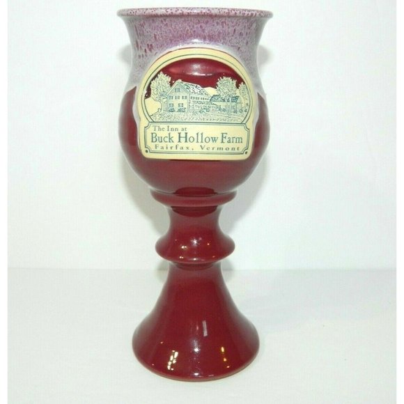 Deneen Pottery The Inn at Buck Hollow Farm Vermont 8" Goblet wine Glass Maroon - Picture 2 of 7